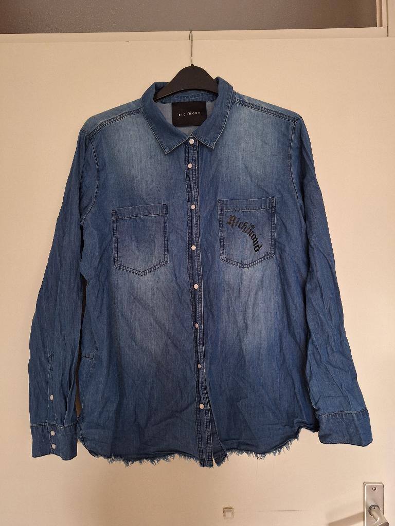 John Richmond spijkerbloes / denimbloes maat L, John Richmond, Blauw, Maat 42/44 (L), Ophalen of Verzenden